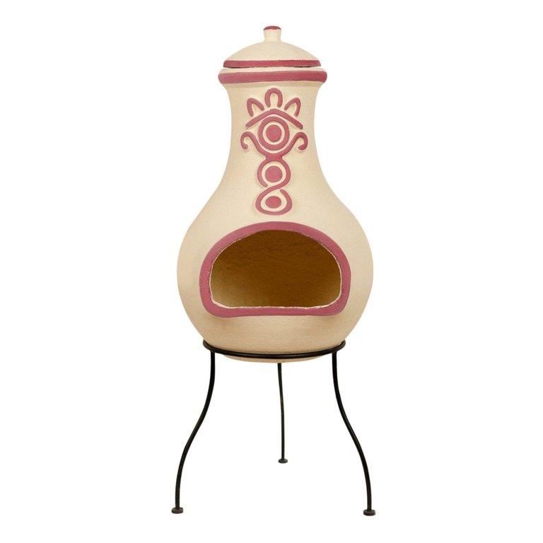 Handmade outdoor clay chiminea by Sparkle Stone, light red