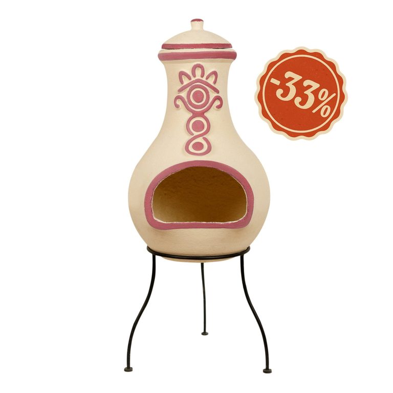 Outdoor clay chiminea fire pit by Sparkle Stone, light red, handcrafted — 33% off