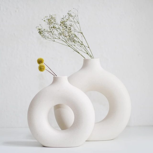 White handcrafted ceramic vases by Sparkle Stone